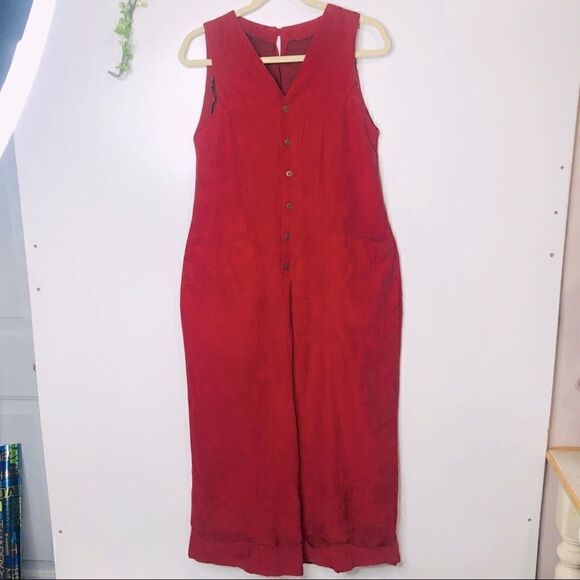 Red Rust Faux Microsuede Pantsuit Jumper Wide Leg - Picture 1 of 12